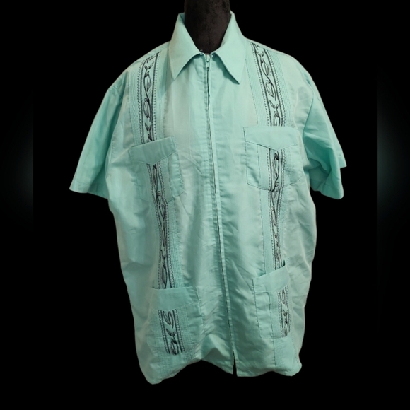Haband Guatavera Turquoise Short Sleeve Large Shirt with Embroidery - Picture 7 of 11